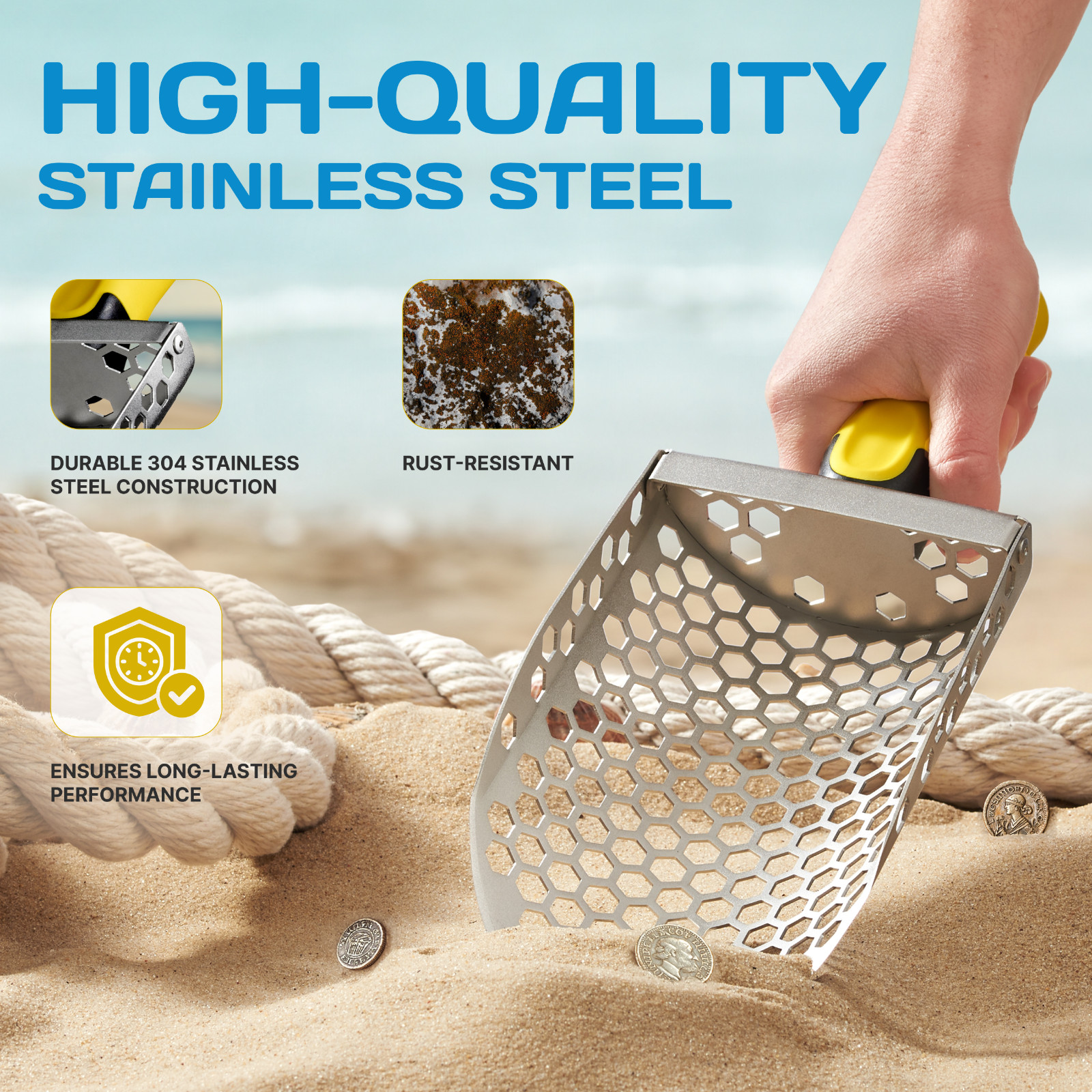 CKG Hand Sand Scoop for Metal Detecting with Ergonomic Yellow Handle