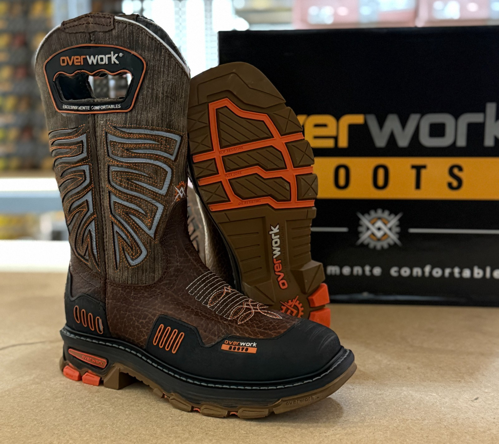 MEN'S WORK BOOTS WITH MUDGUARD SOFT TOE SQUARE TOE WESTERN RANCH HEAVY DUTY BOTA