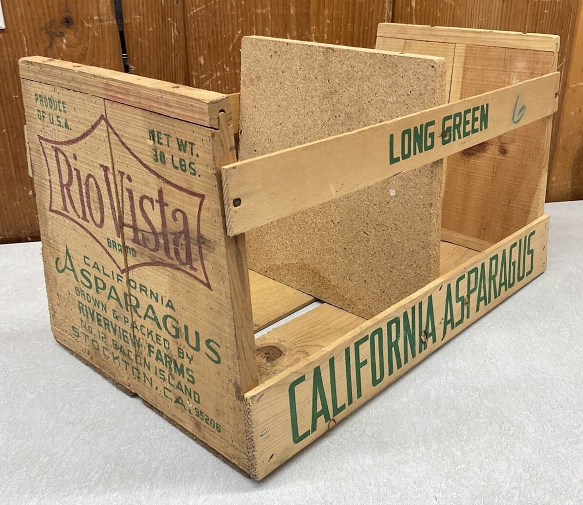 VTG Rio Vista Asparagus Wood Crate Riverview Farms Stockton California Wooden