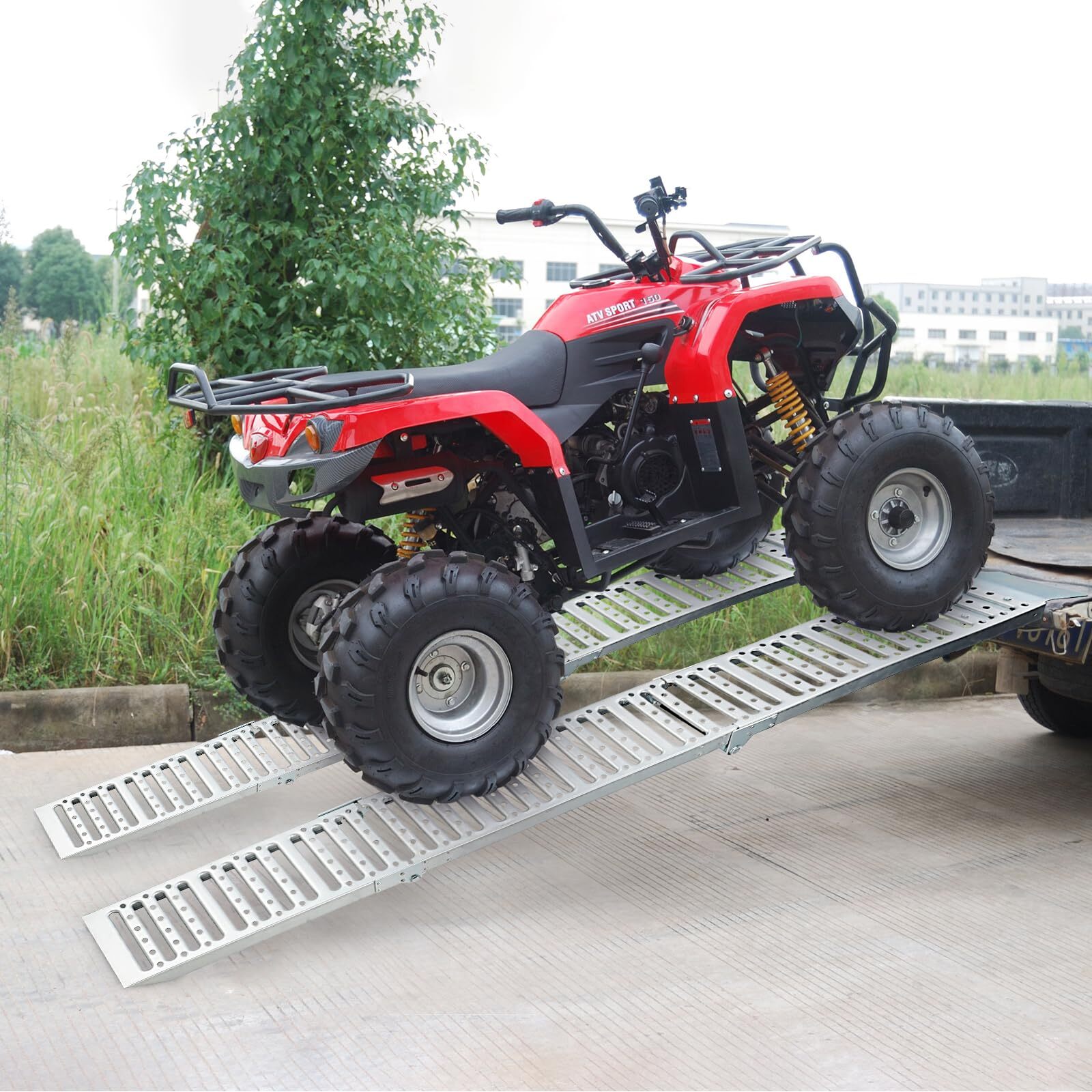 1500 lbs Steel Foldable Loading Ramps Tri-fold Truck Ramp for Lawn Mower Truck