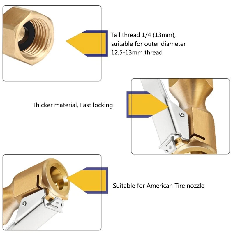 4 x Air Chuck Heavy Duty Open Flow Lock On Tire Chuck W/ Clip for Inflator Gauge
