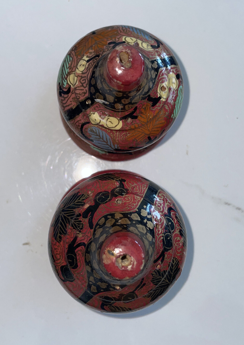 Set Of Vintage Paper Mache Incense Stick Holder 3.25" Hand Painted Lacquered