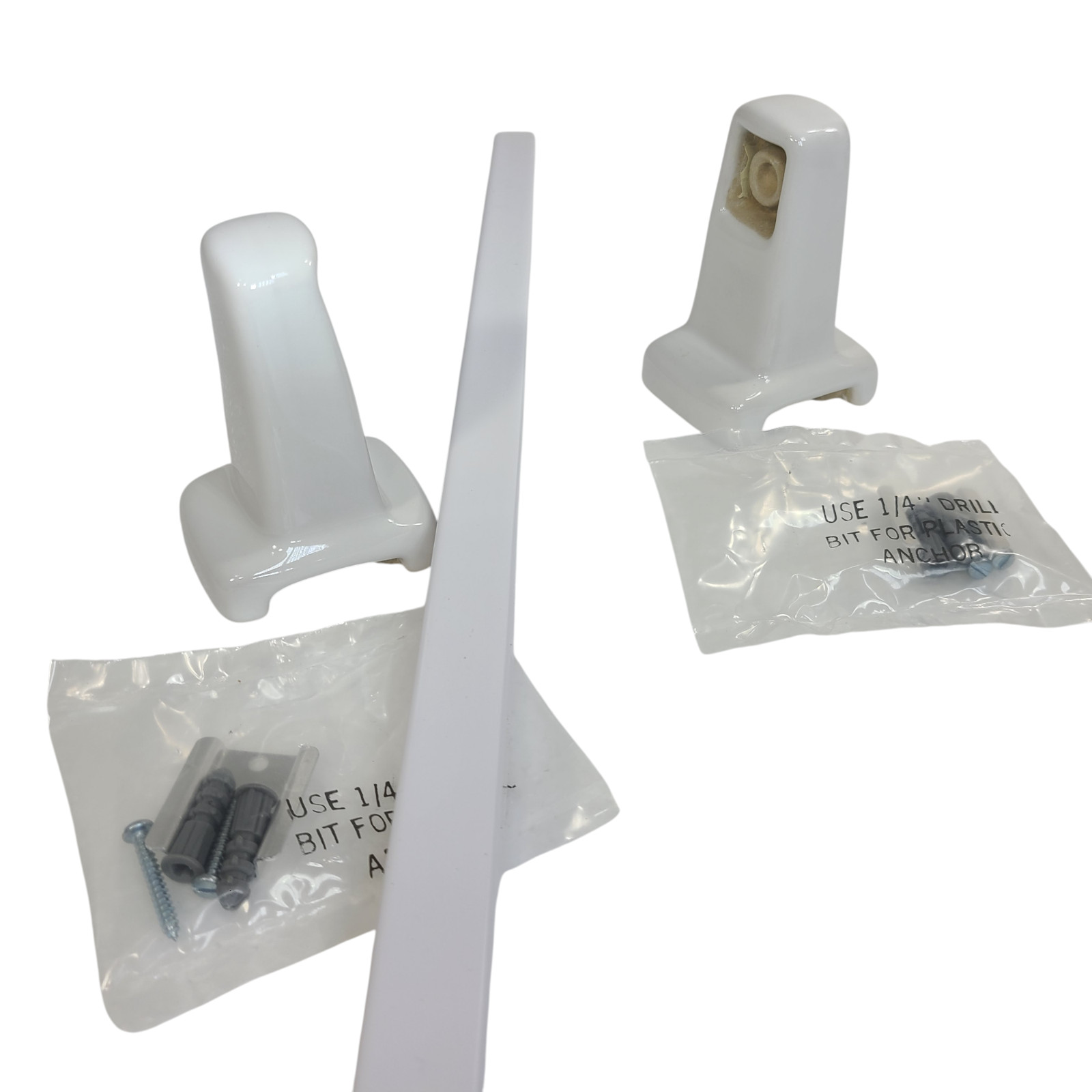 Vintage White Ceramic Towel Bar Rod Rack Post Holders Bracket Screw in Drywall