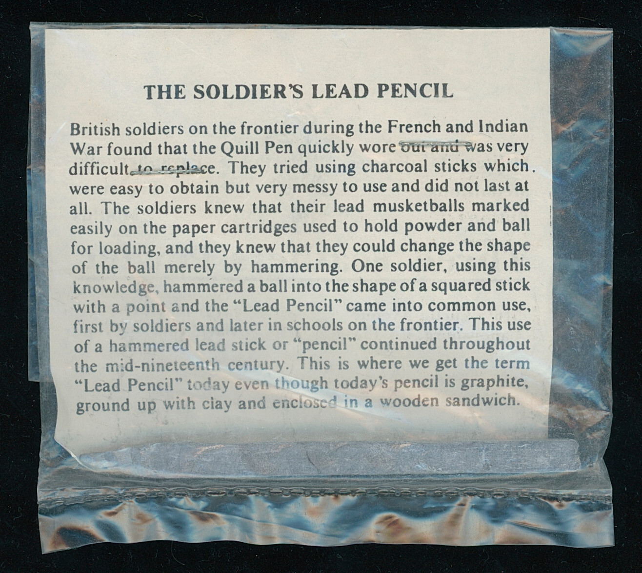 NEW REPLICA  French & Indian War Soldier Pencil  ~ Lead Writing Tool