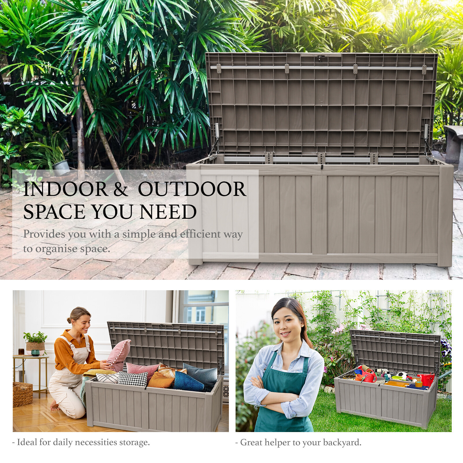 120 Gallon Deck Box Storage Outdoor Patio Chest Organizer Furniture Garden Bench