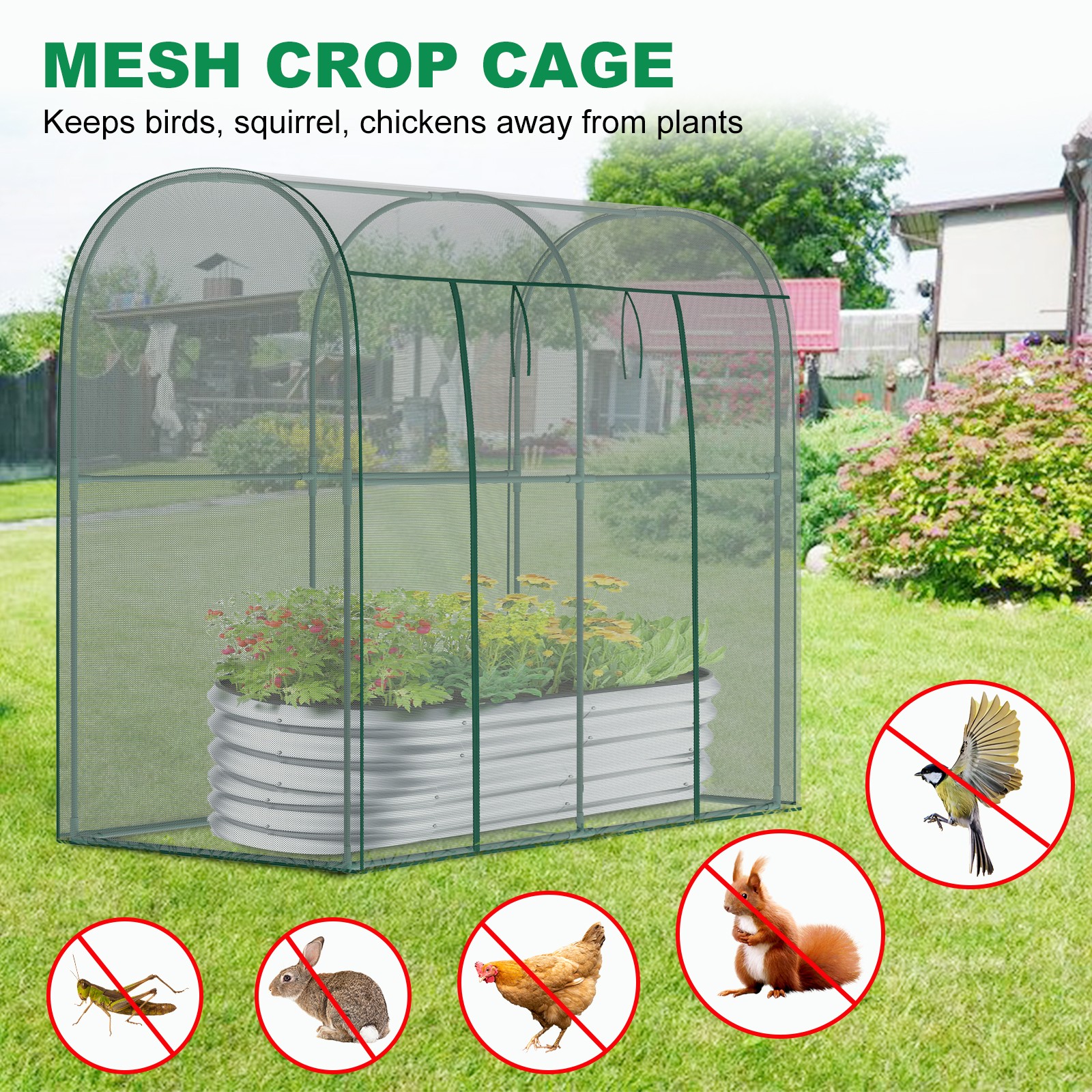 12x4x6FT Walk-in Mesh Crop Cage Plant Cover Protection Tent For Vegetable