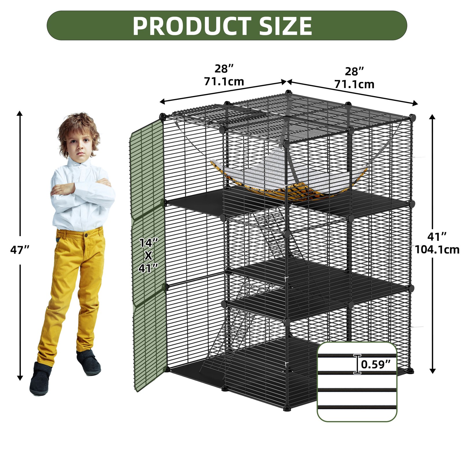 Cat Cage Indoor Enclosures DIY Cat Playpen Metal Kennel with Extra Large Hammock