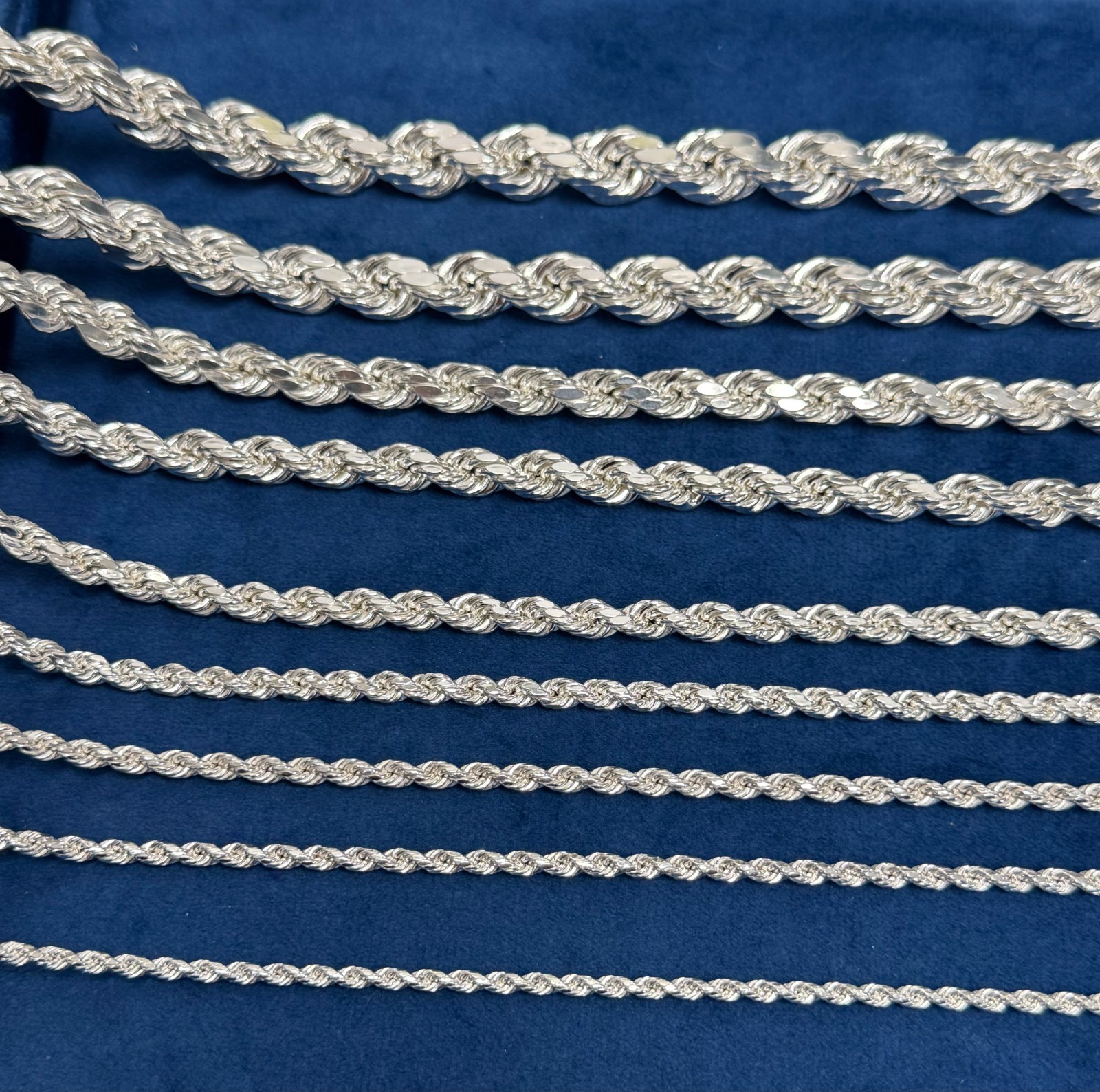 925 Sterling Silver Italian DIAMOND CUT ROPE CHAIN Necklace All Sizes - UNISEX