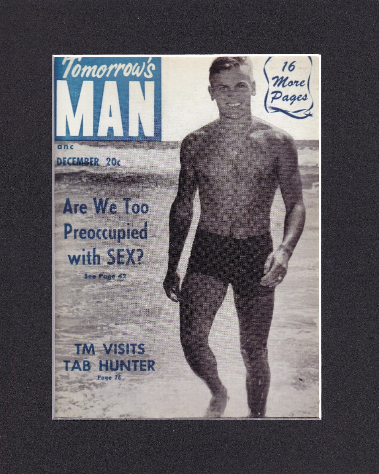 8X10 Matted Print Picture Vintage Male Muscle: Shirtless Tab Hunter, Magazine