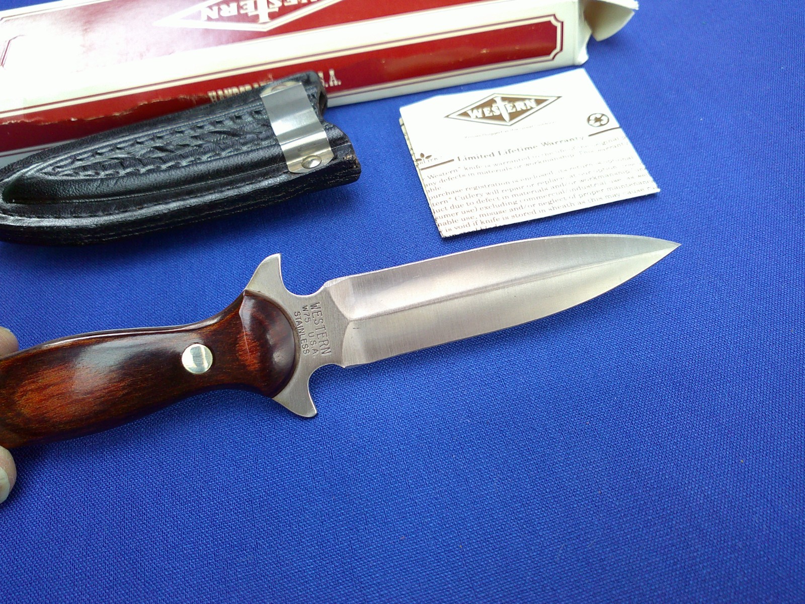 Vintage Western USA W75 Double Edge Boot Knife Dagger Fixed Blade W/Sheath NIB