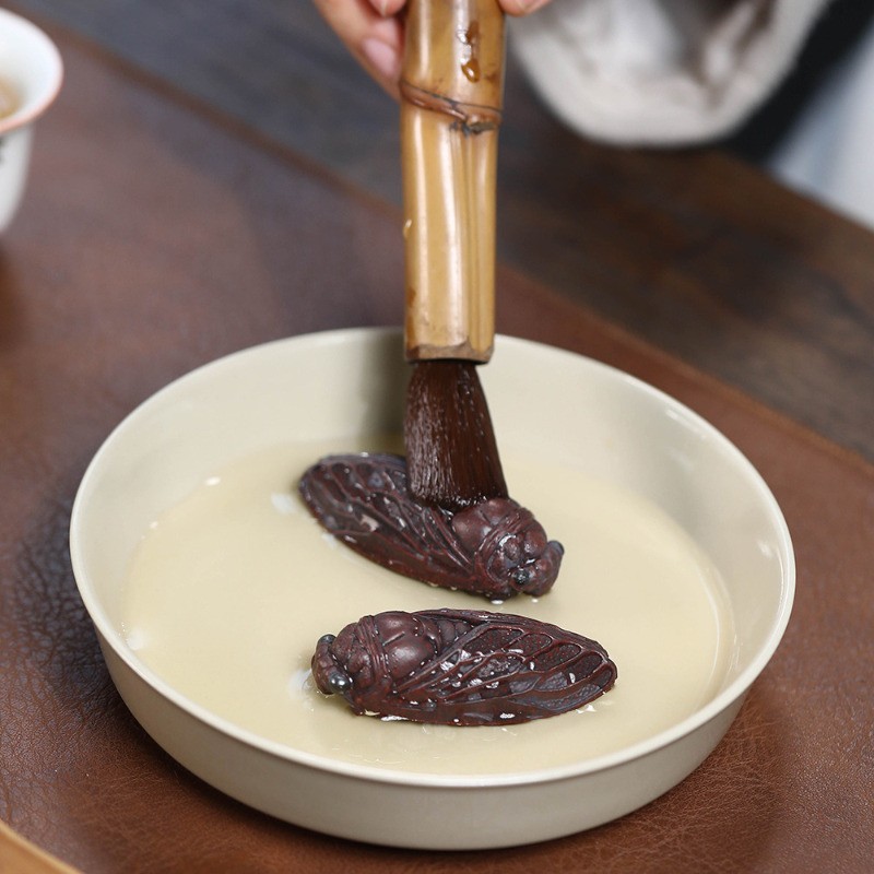 6cm Yixing Purple Clay Handcarved Cicada Statue Tea Pet Auspicious Ornament