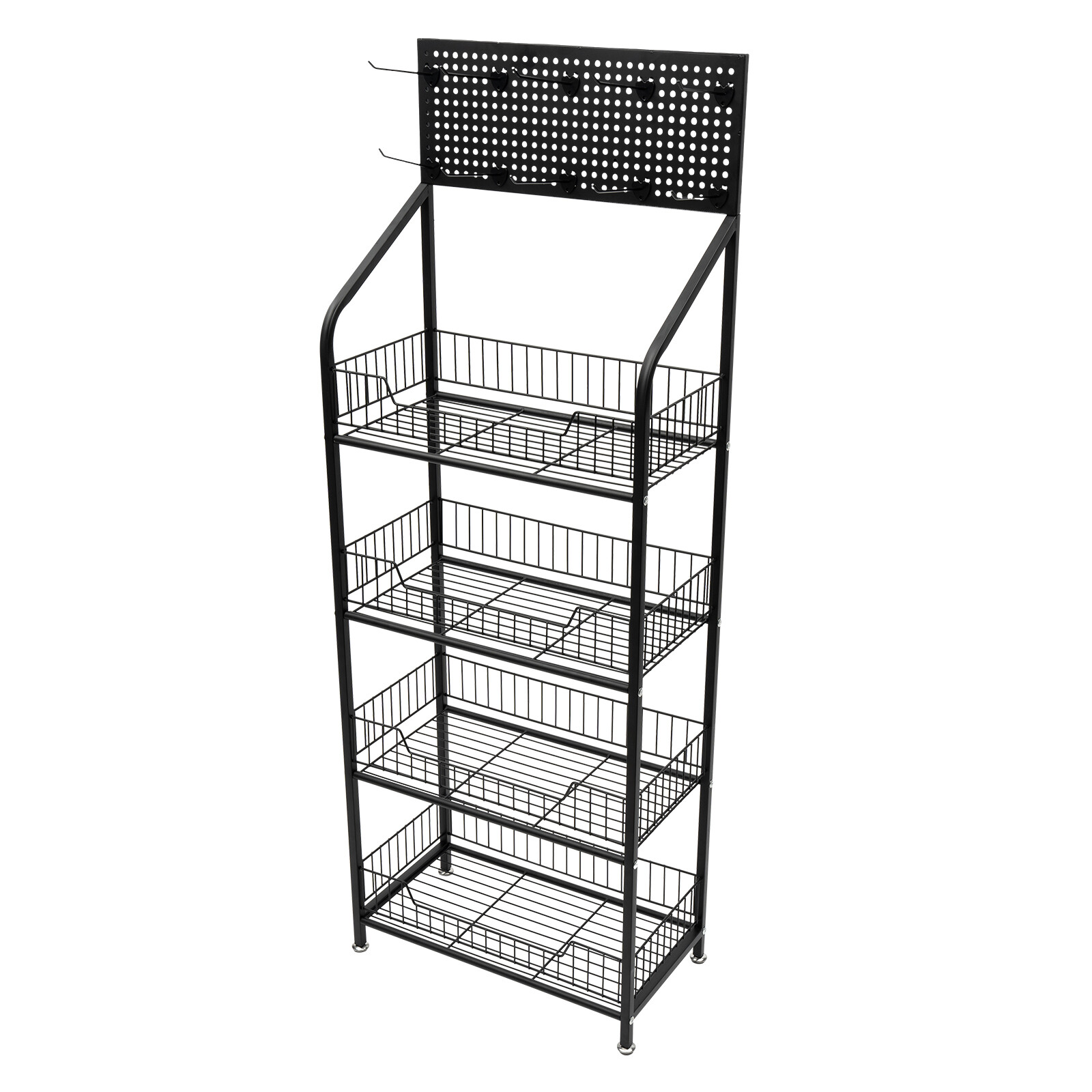 4 Tiers Retail Shop Display Rack Market Shelf Fruit Vegetable Snack Basket Black