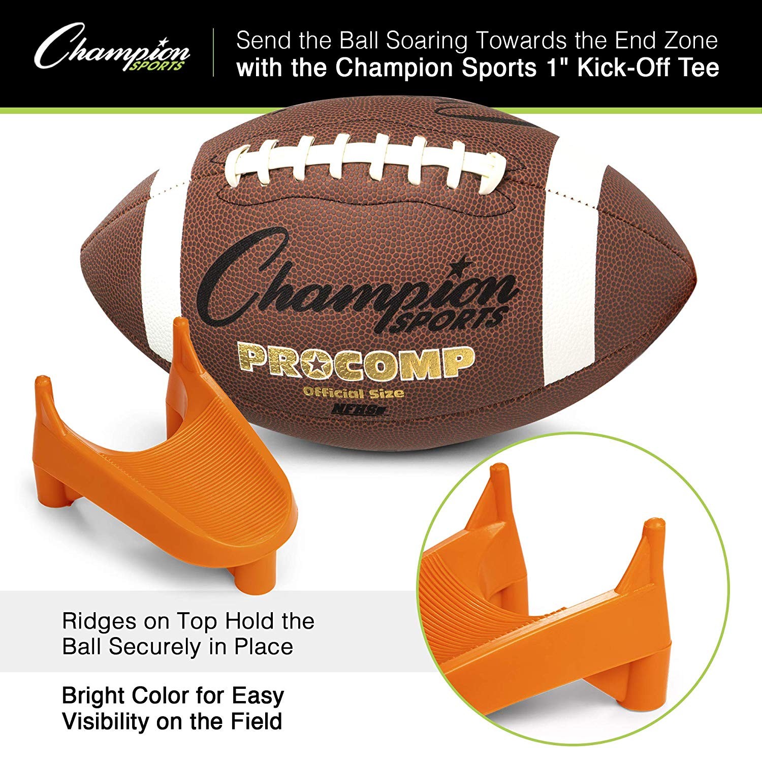 Champion Sports 1 Inch Rubber Kick-Off Tee - Orange