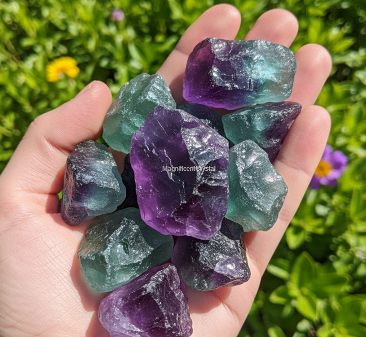 3PCS Raw Rainbow Fluorite Stone Natural Rough Pocket Crystals Mineral Specimens