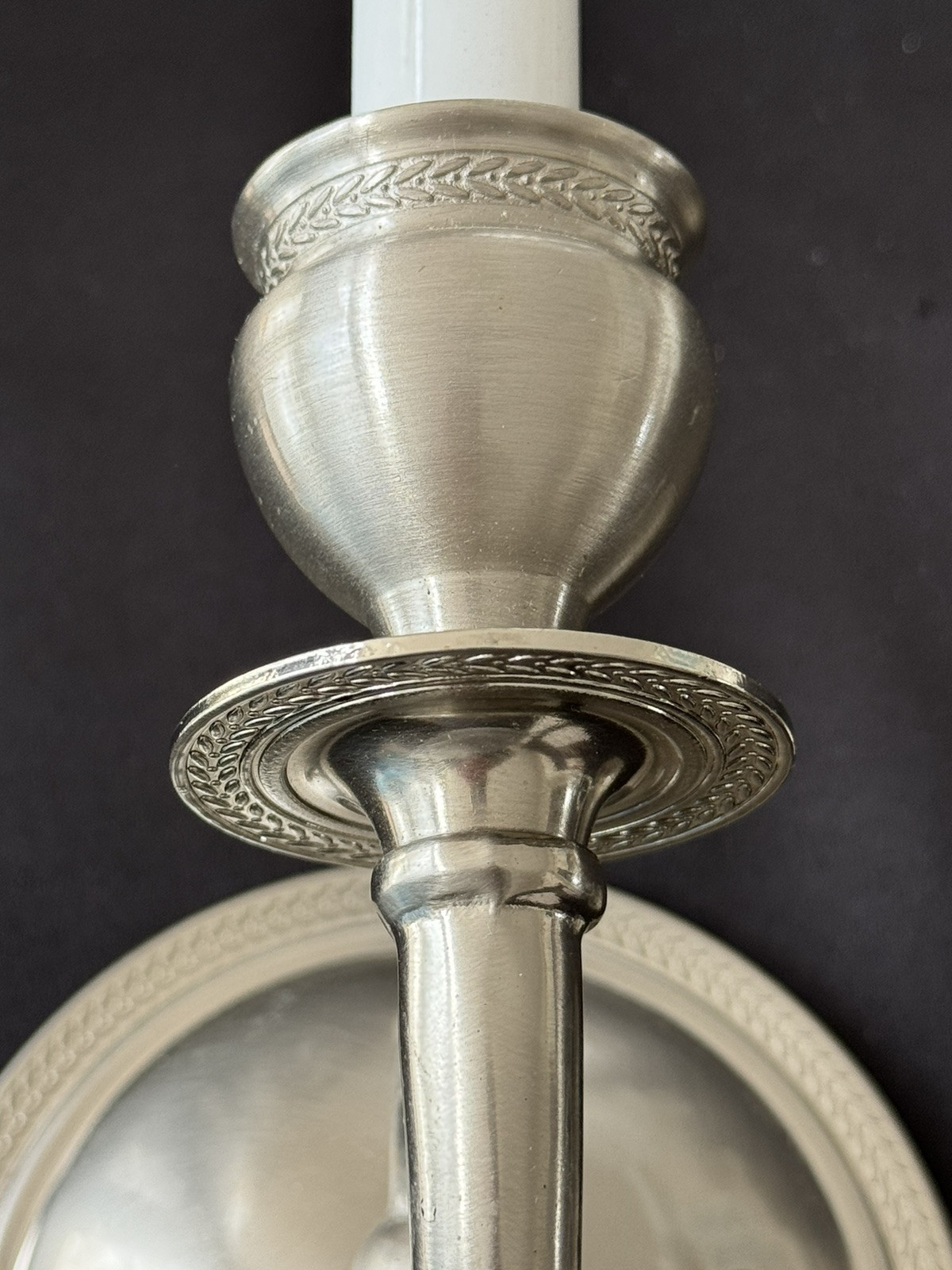 Vintage Pair Stately Pewter Silver Single Arm Wall Sconce Sconces Engraved