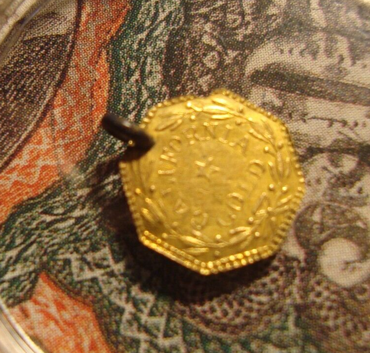 California GOLD 1852 Indian Head .50 Gold Token/Jewelry - Octagonal w/Hole