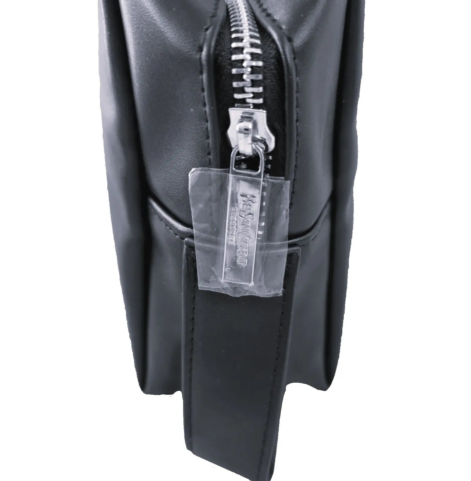 YSL Yves Saint Laurent Black Faux Leather Silver Logo Toiletry Makeup Bag NEW!