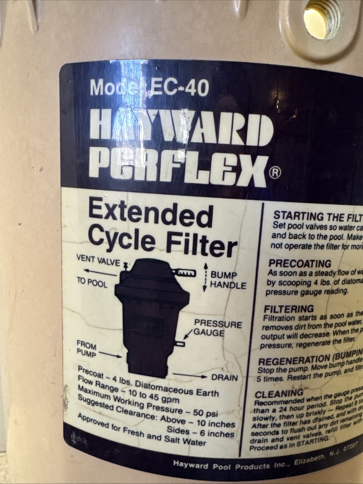 Hayward Perflex OEM EC40AC Swimming Pool Filter Tank Body genuine prt