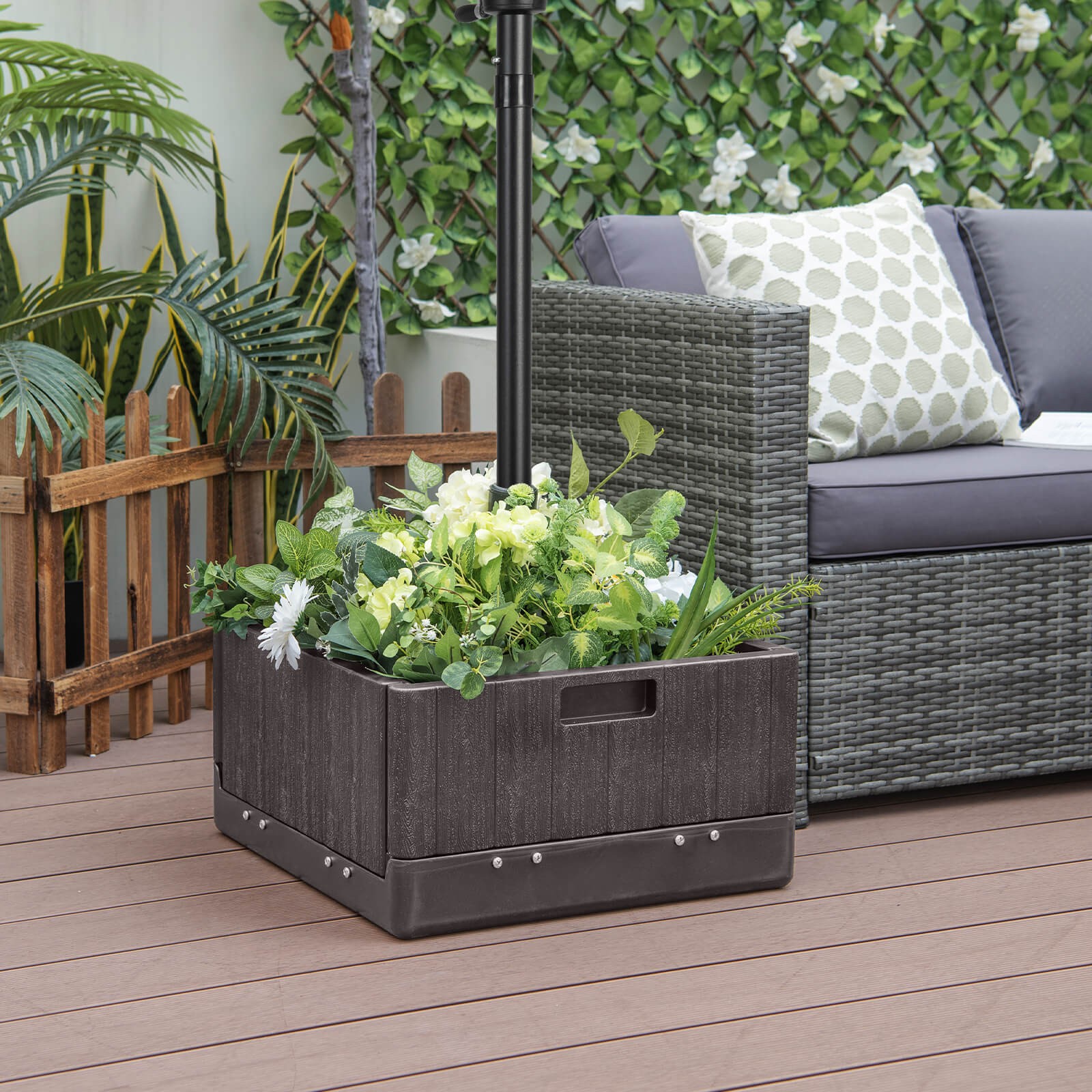 Patio 175lbs Fillable Umbrella Base w/Table Tray Wheeled 3-in-1 Stand Outdoor