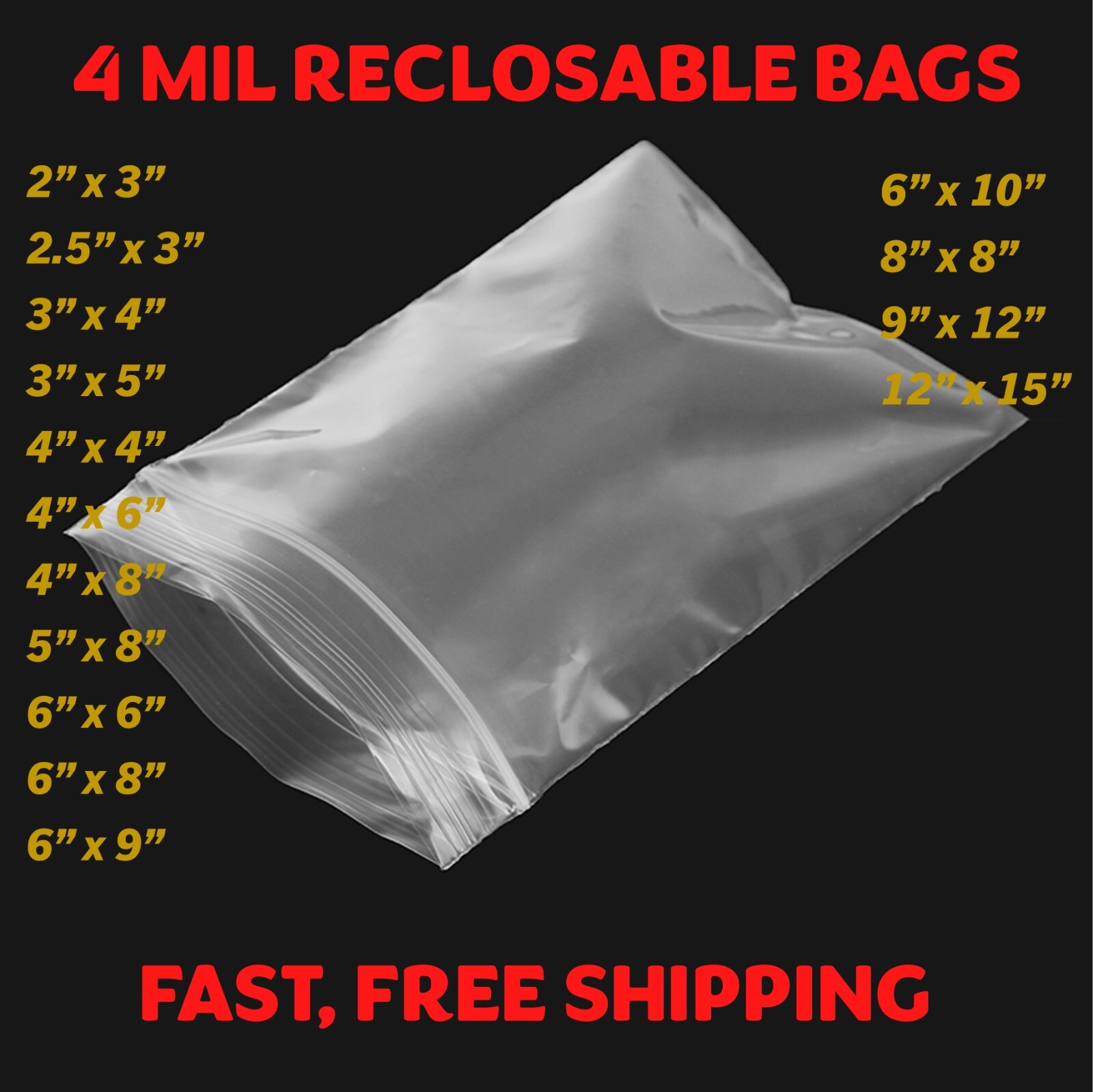 Clear Reclosable Zip Seal Bag Plastic 4 Mil Lock Bags Jewelry Zipper Baggie 4Mil