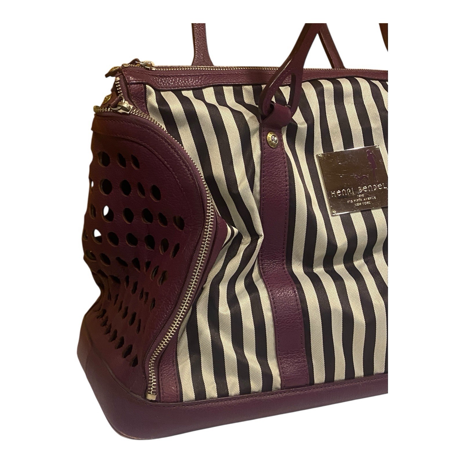 Henri Bendel Iconic Stripe Pet Carrier Dog Bag 5th Ave NY Travel Designer RARE!