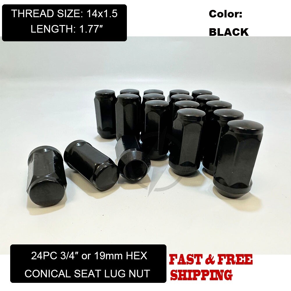 24pc Black 14x1.5 Bulge Acorn Lug Nut 1.77" Fit Chevy Gmc Silverado Sierra 1500