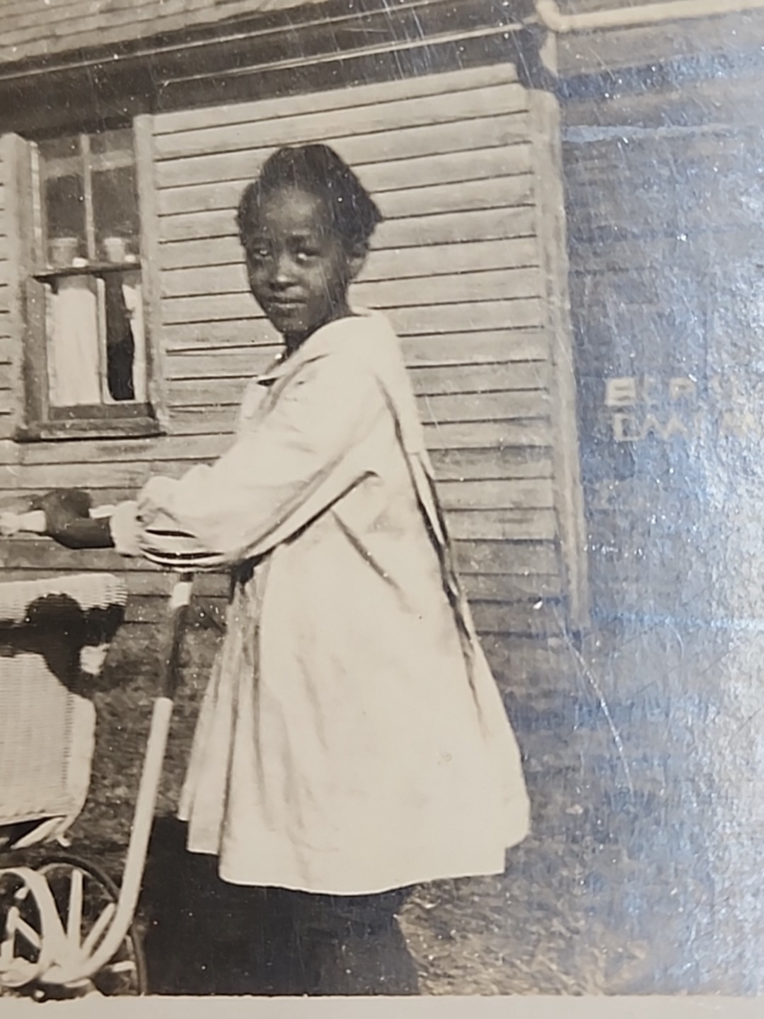 1910s 20s African American Young Nanny with Caucasian Baby in Stroller B&W Photo
