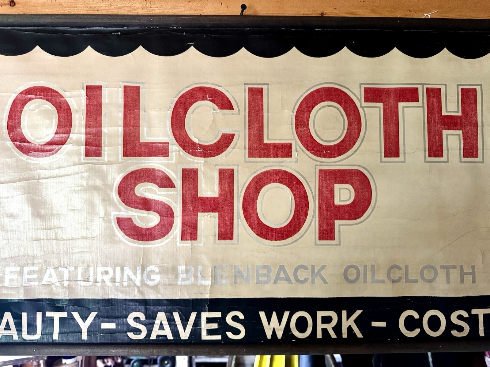 Vintage Store Display Sign Banner Columbus Oil Cloth Kitchen antique