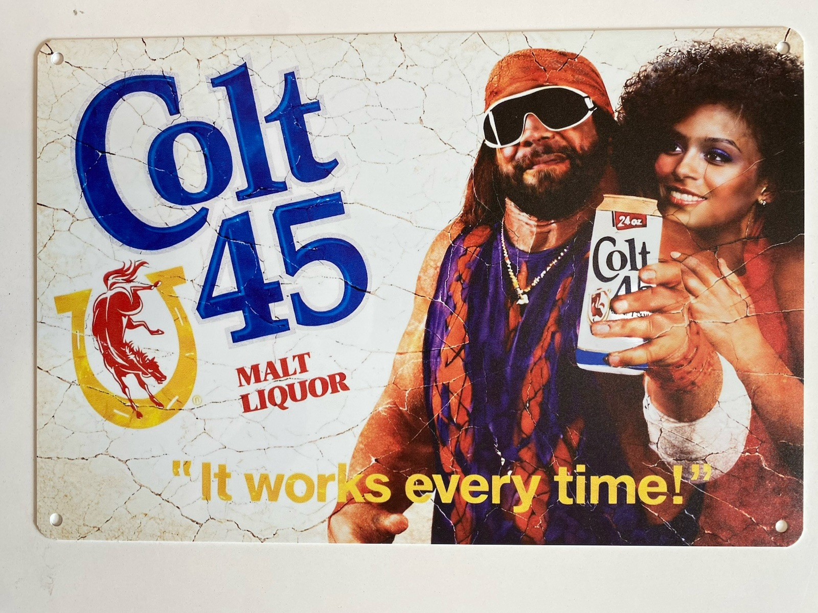 Randy Macho Man Savage Colt 45 Malt Liquor Metal Sign - Beer WWF Wrestling WWE