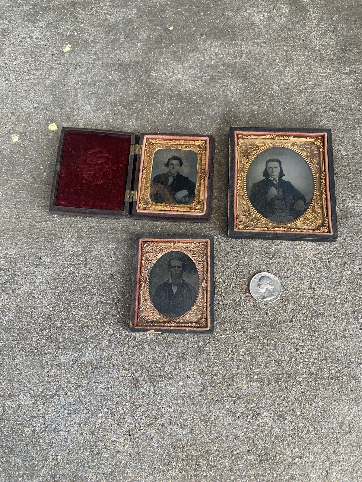 Victorian Mourning Tin Type Photo With Lock of Hair Plus 2 Others - All Men…