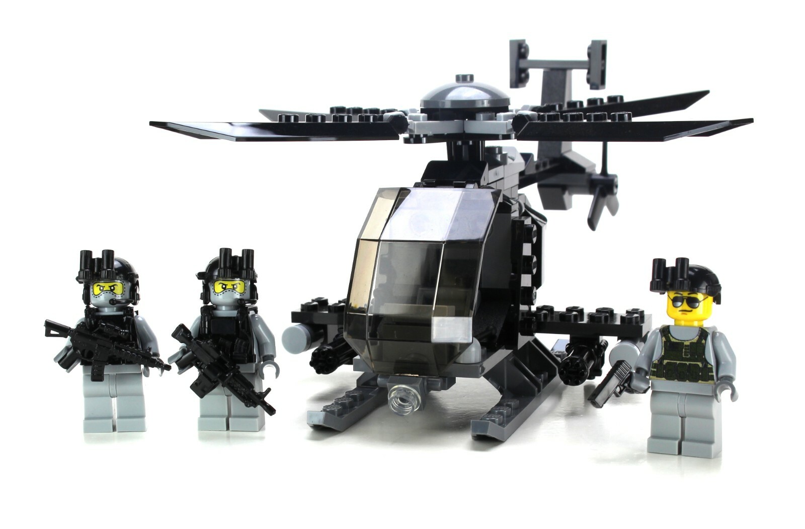 AH-6 Little Bird with 3 Rangers Army helicopter made w/ real LEGO® bricks