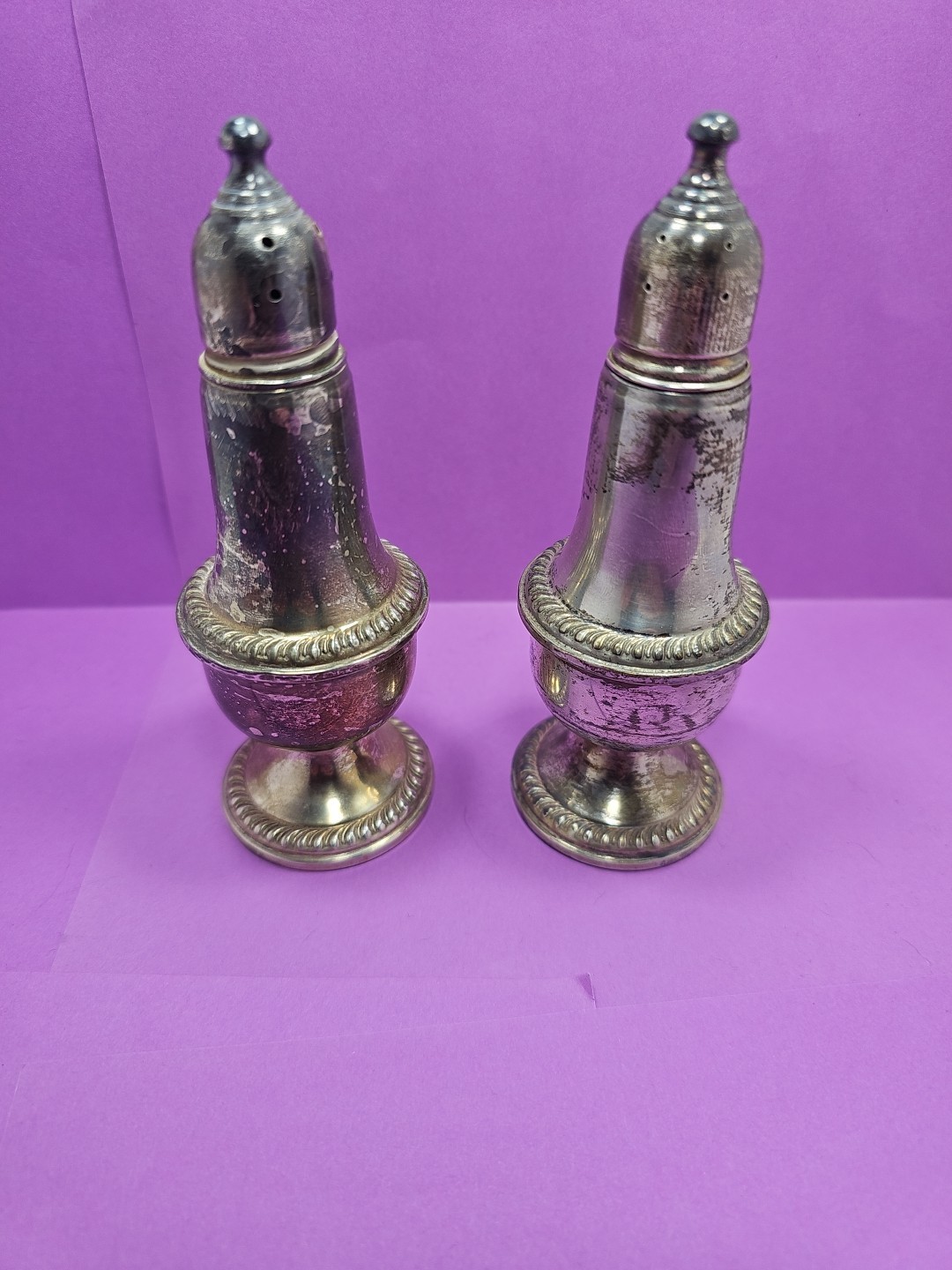 Empire Sterling Silver Vintage 242 Salt And Pepper Shaker Set Glass Lined