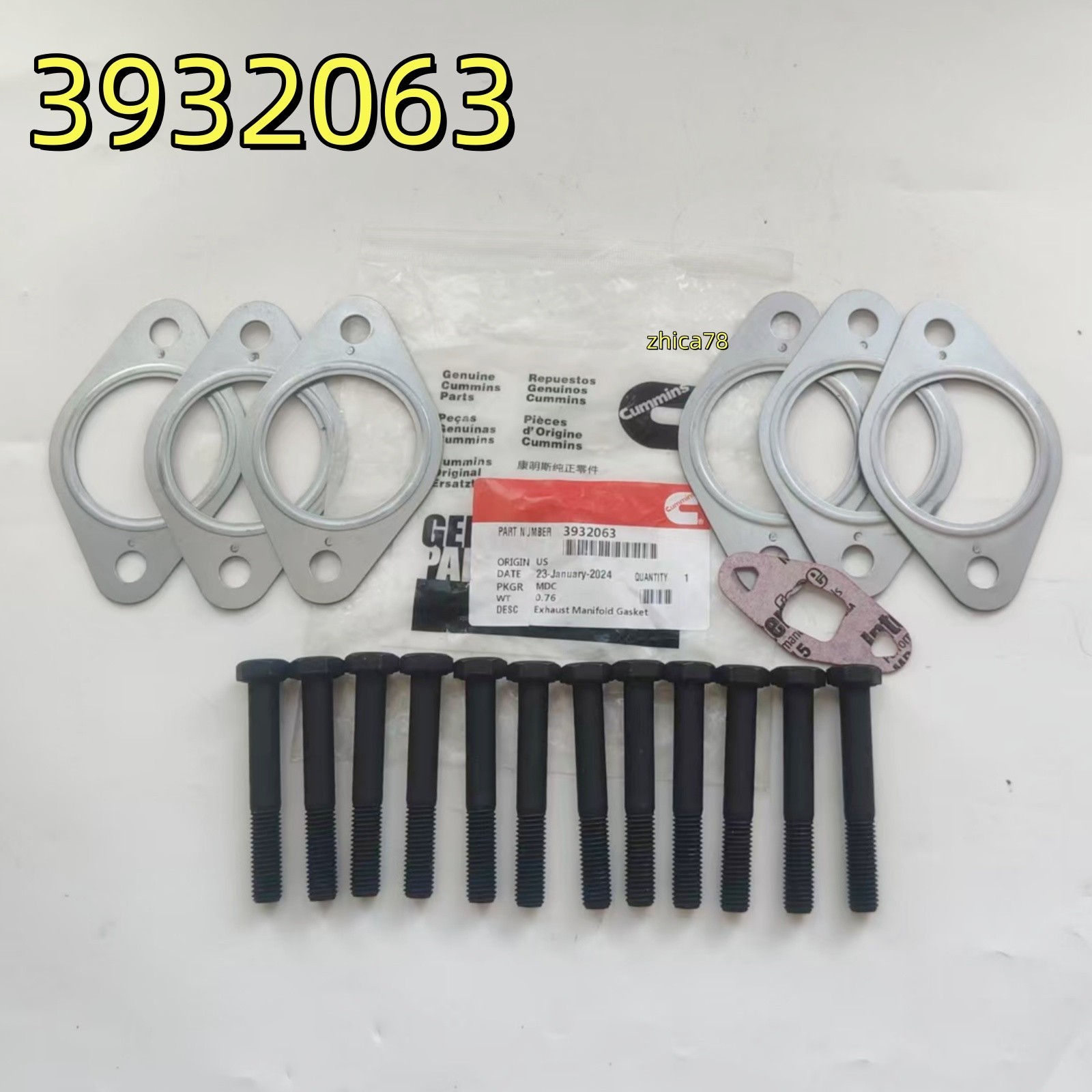 Cummins Exhaust Manifold Gasket Set with Bolts 3932063 3929012 Fits 6c 6CT 8.3L
