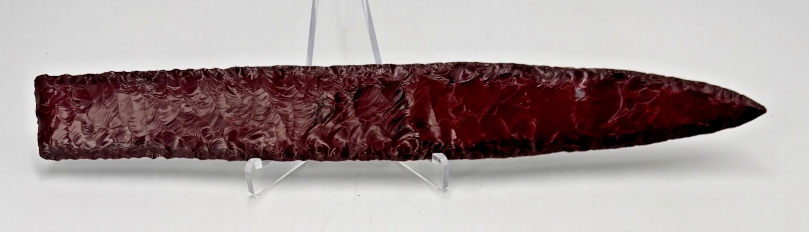 Modern Hand Knapped 11" Red Mahogany Obsidian Spear Point Dagger Tool