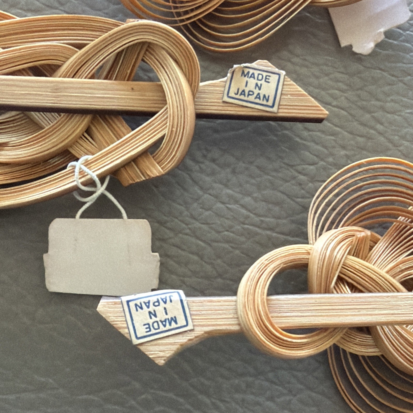 Vintage Lot of 7 Alabaster Originals Wood Bamboo Hair Berets Old Stock Japan