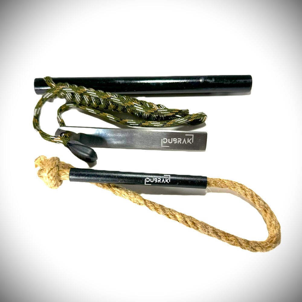 Dubrak 6 x 1/2 In Fire Starter Ferro Rod w/ Camo Paracord + Tinder Rope + Bellow
