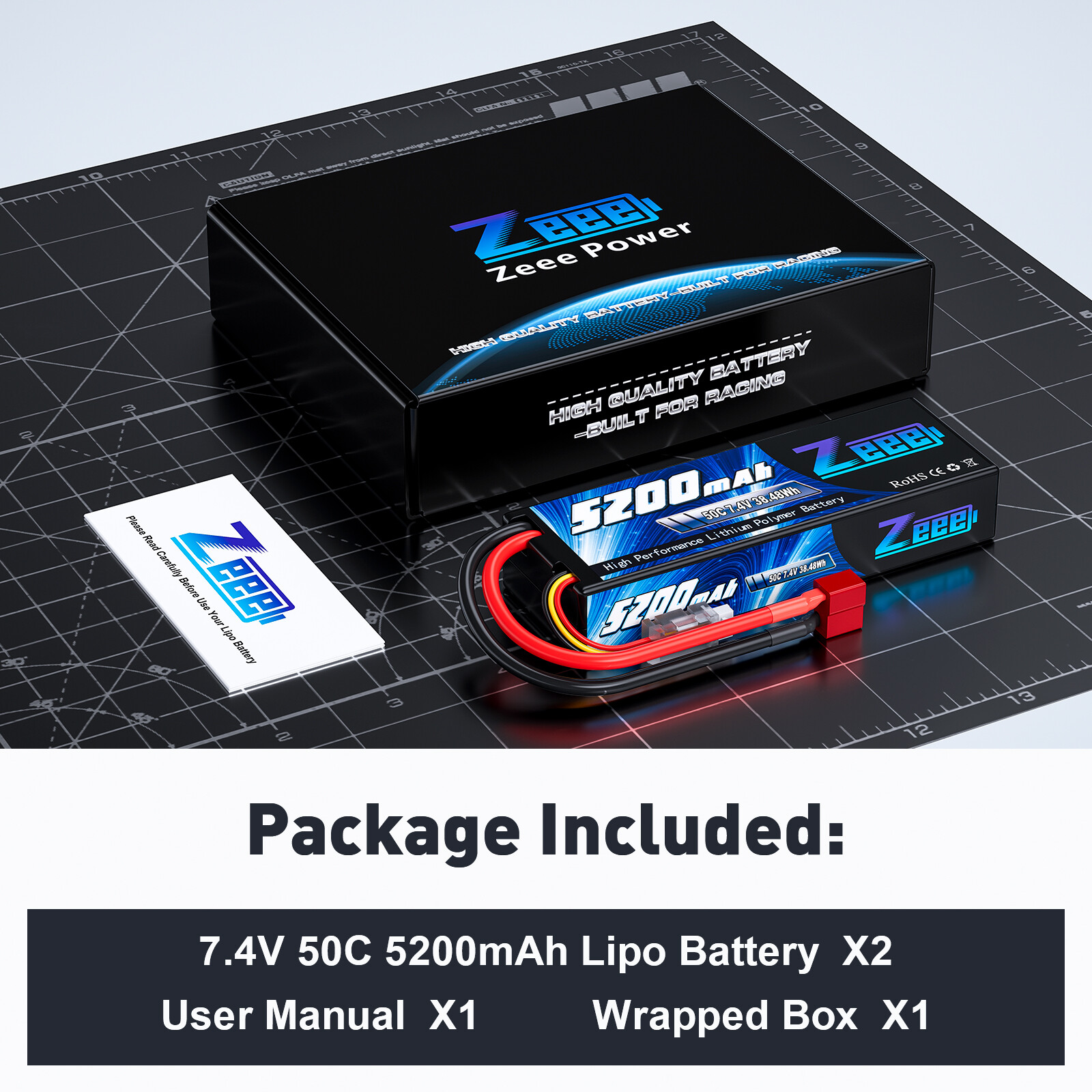 2xZeee 2S LiPo Battery 5200mAh 7.4V 50C Deans T for 1/8 1/10 RC Car Truck Truggy