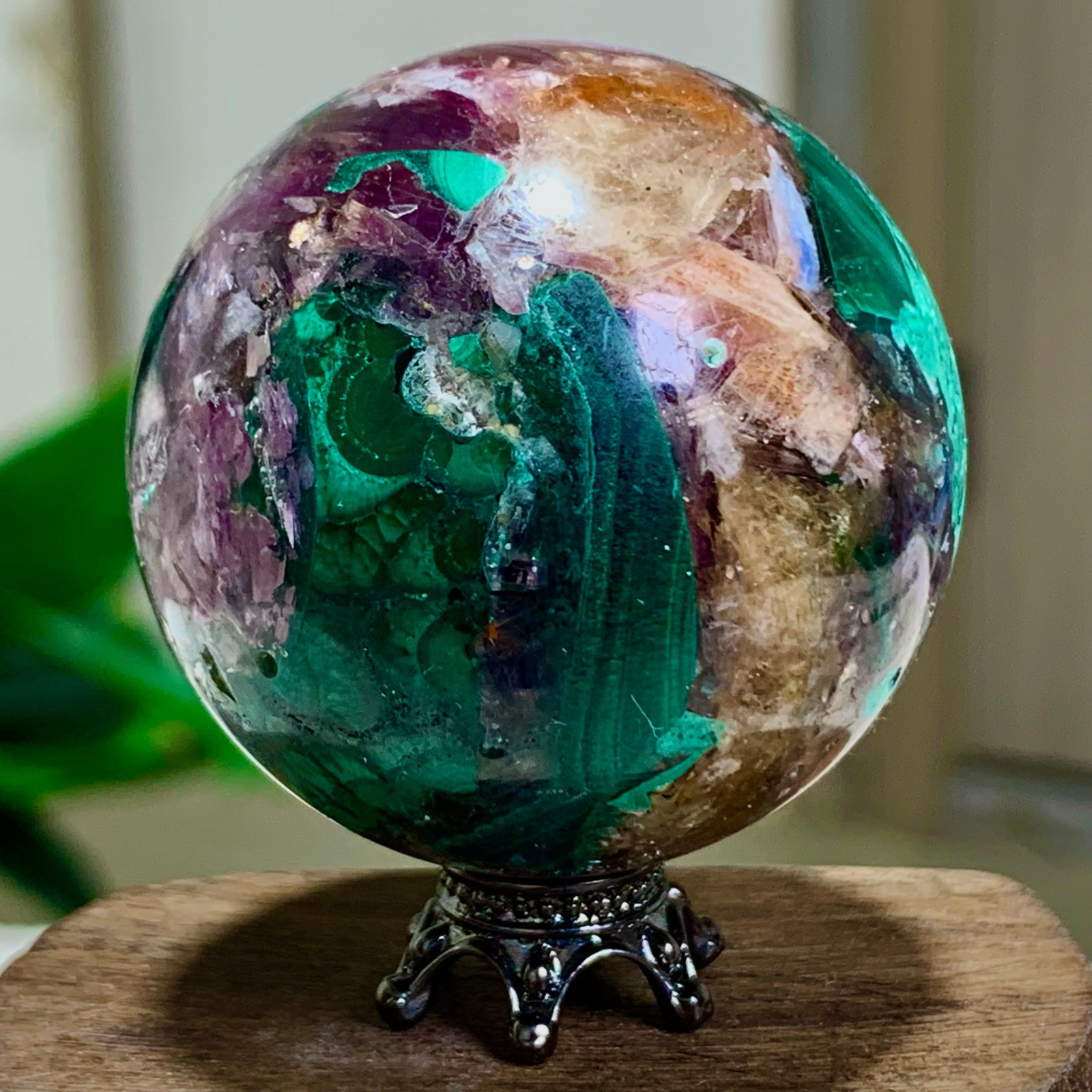 92G Newly discovered rare malachite purple mica symbiotic sphere restoration