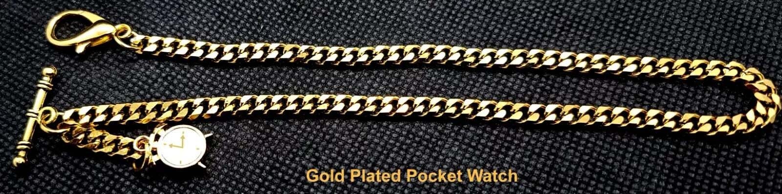 Gold Plated 12" Inches Long Pocket Watch Chain With Ornate Fob