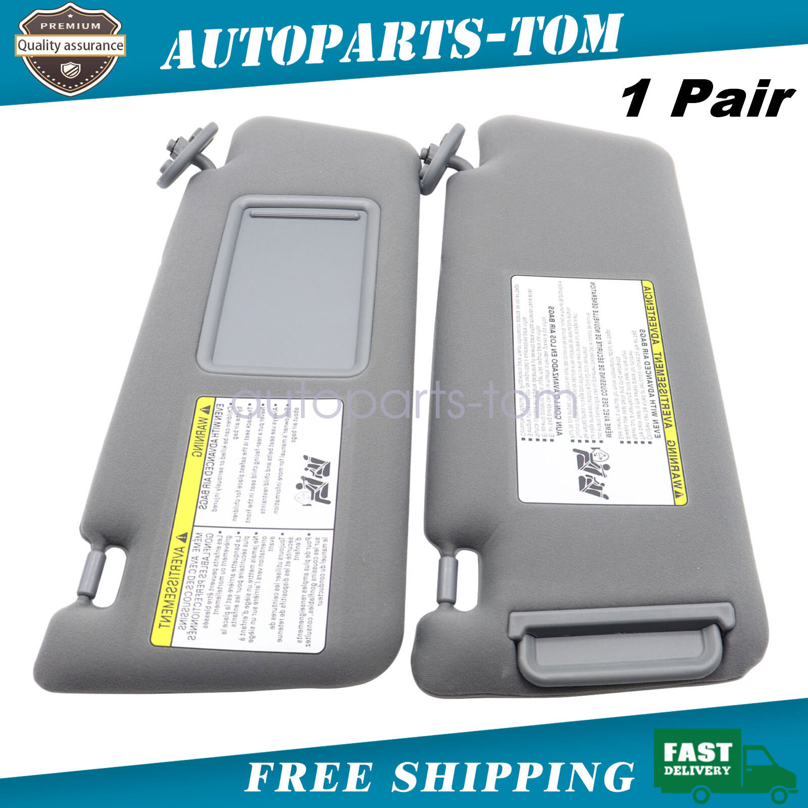 2005-2015 For Toyota Tacoma Sun Visor LH Driver & RH Passenger Side Gray 1 Pair