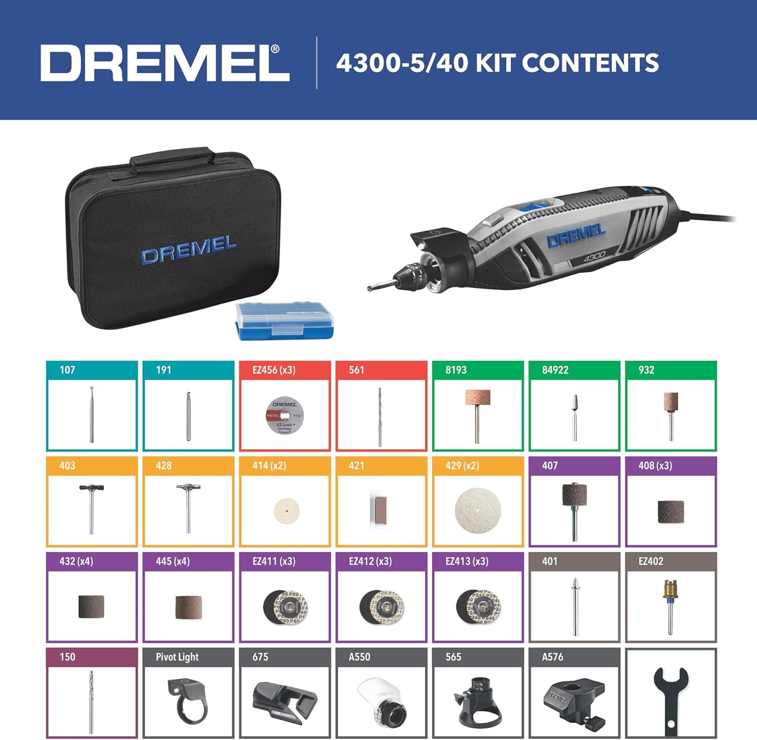 Dremel 4300-5/40 High Performance Rotary Tool Kit with LED Light- 5 Attachments