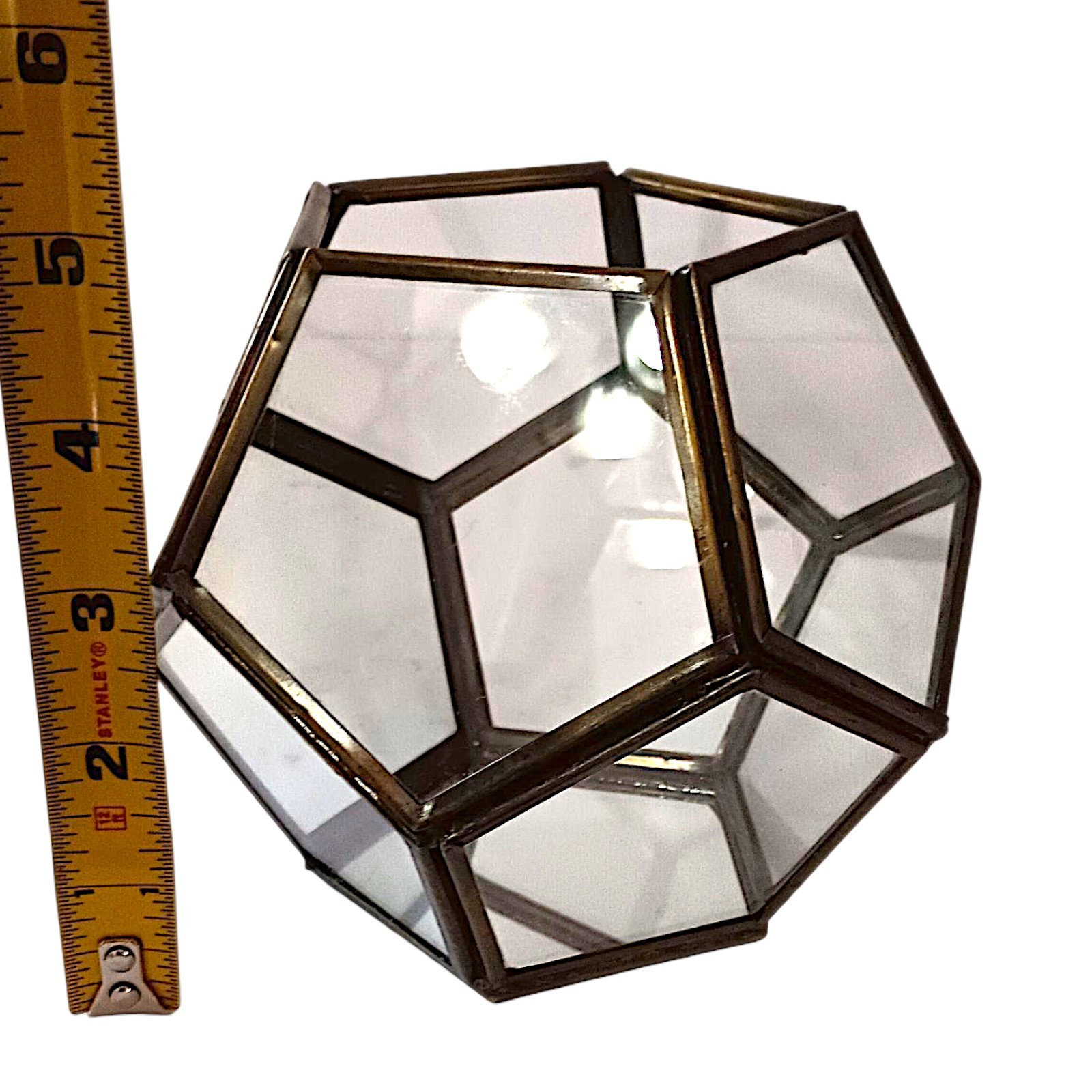 Vtg Brass Glass Terrarium Octagon Geometric Planter Display Case Candle Holder