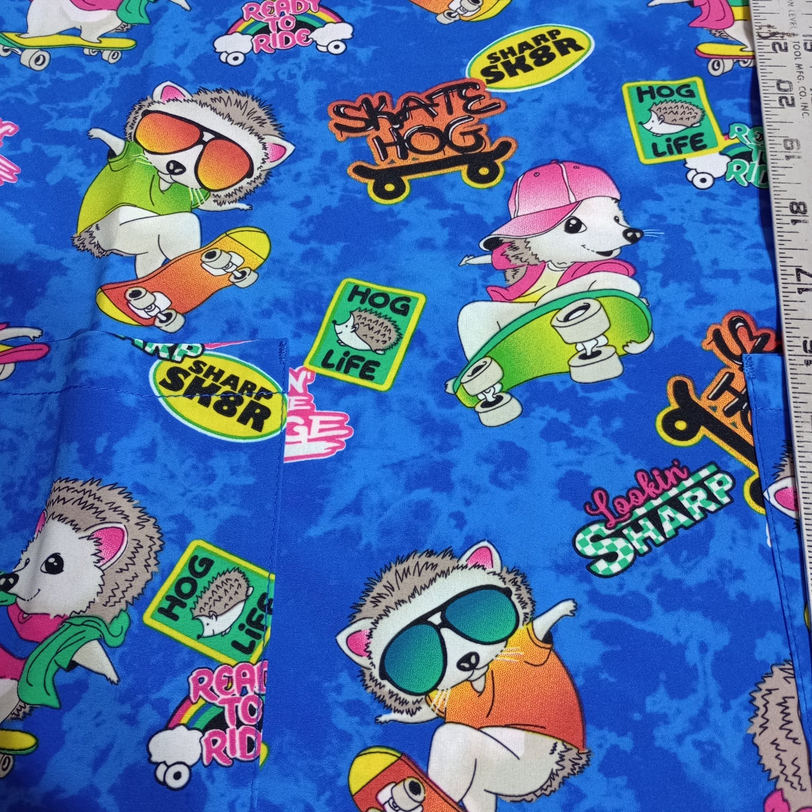 Dickies Scrub Top Blue Hedgehog Skater Skateboard Women's Size Small New NWTS