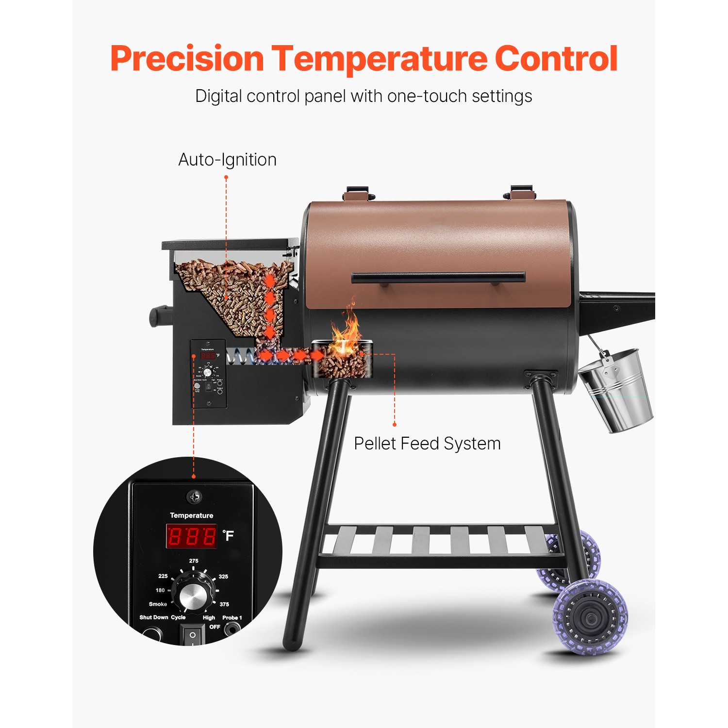 Wood Pellet Grill Smoker Outdoor Electric BBQ Grills 456 Sq.in Cook Area