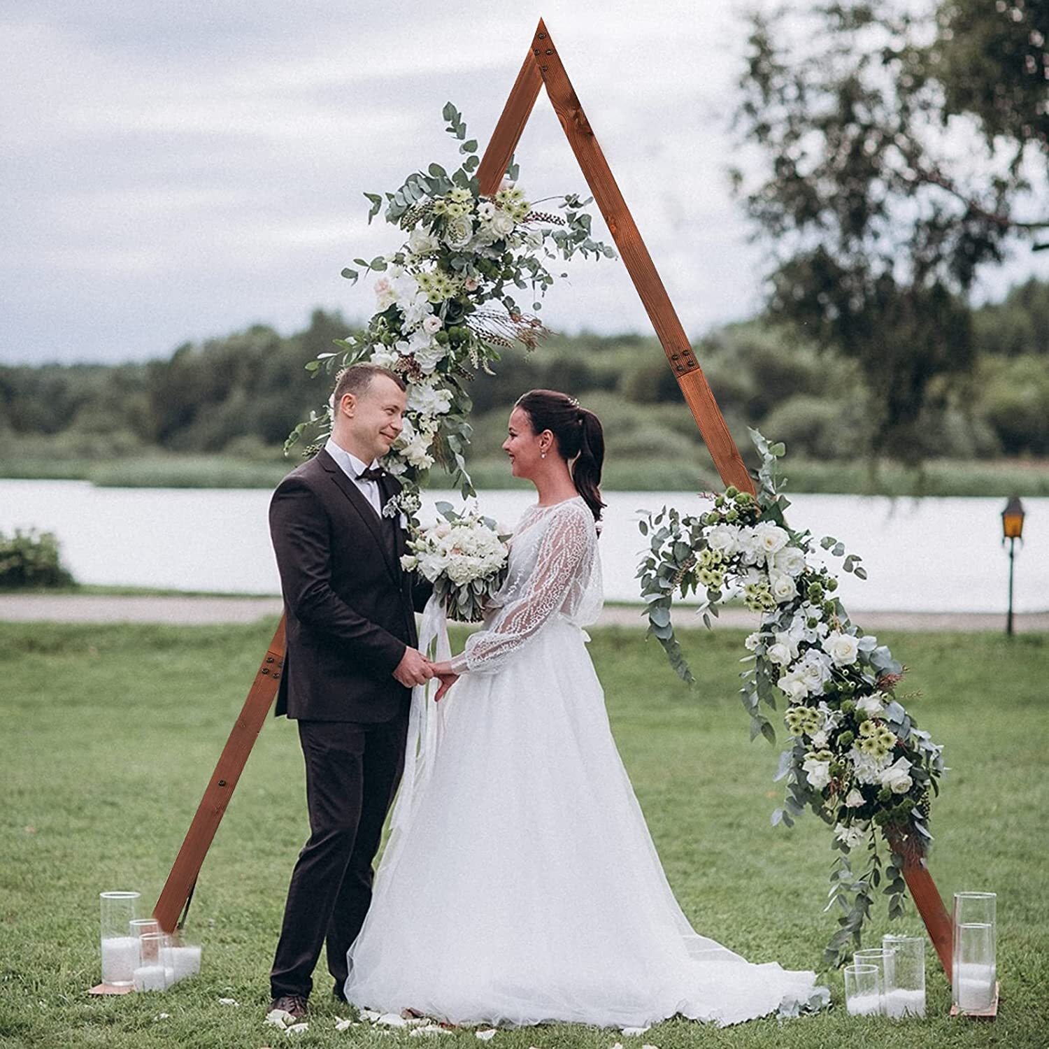 2PCS Nesting Triangle Wood Wedding Arches Arbor Floral Archway Backdrop Stand US