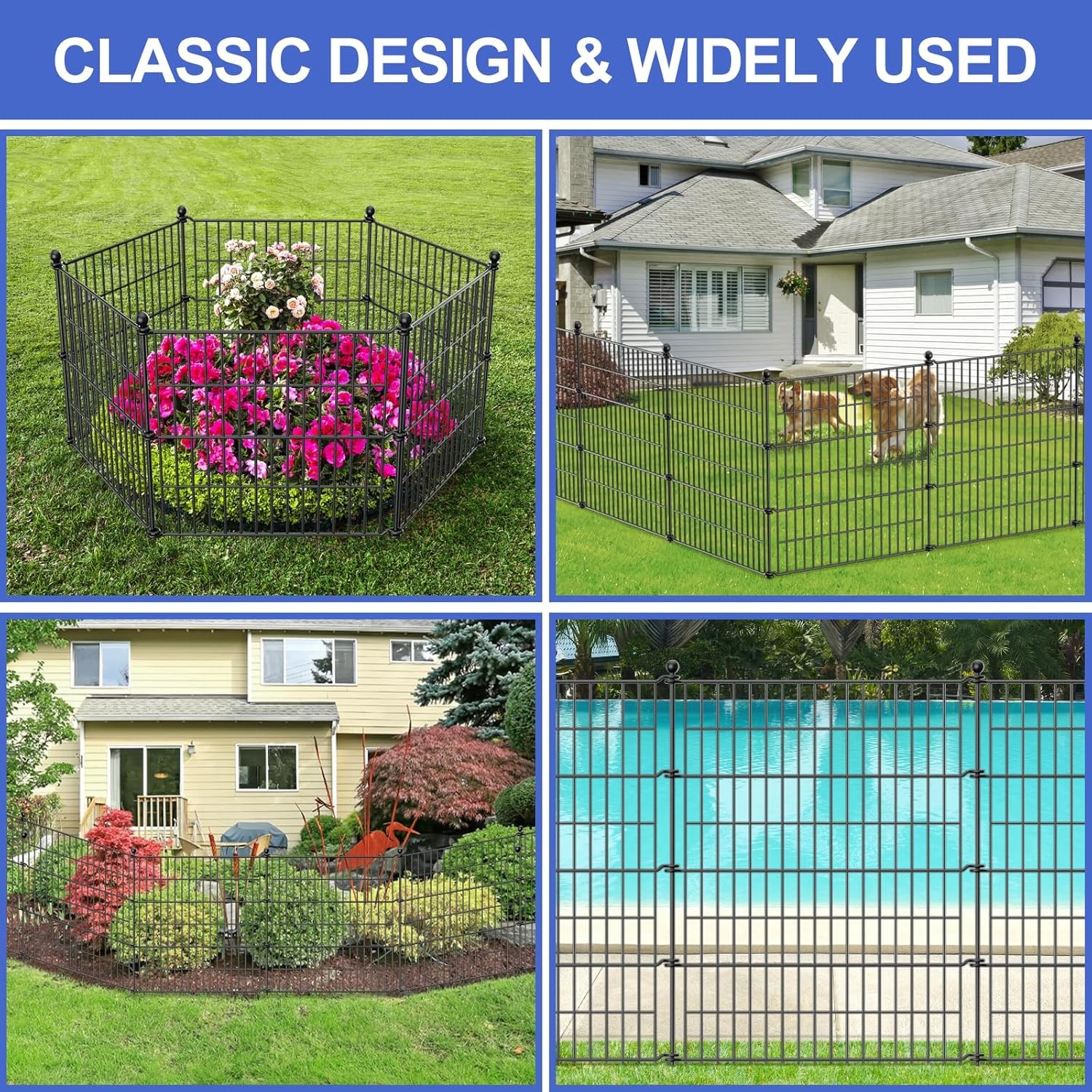 10 Panels 23.6 ft Garden Fence for Yard Patio Metal Wire Panel Border for Dog