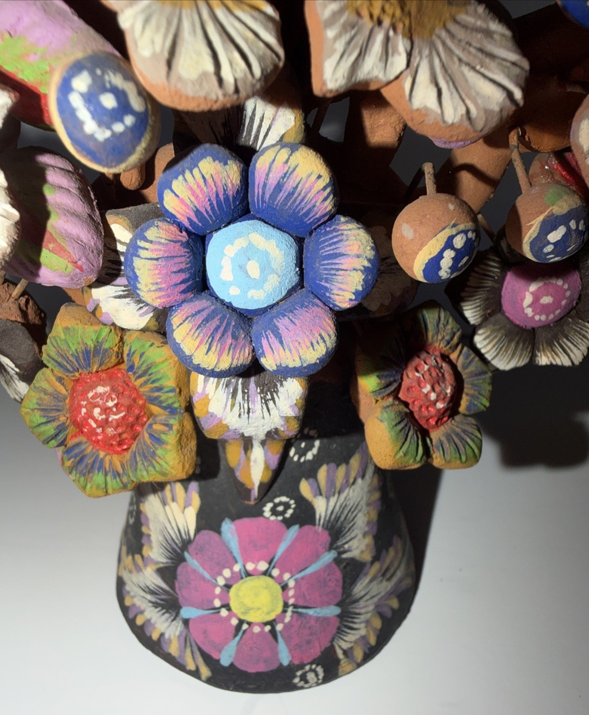 Mexican Clay TREE of LIFE Handmade Multi Color Folk Art Candelabra 12.5" Tall