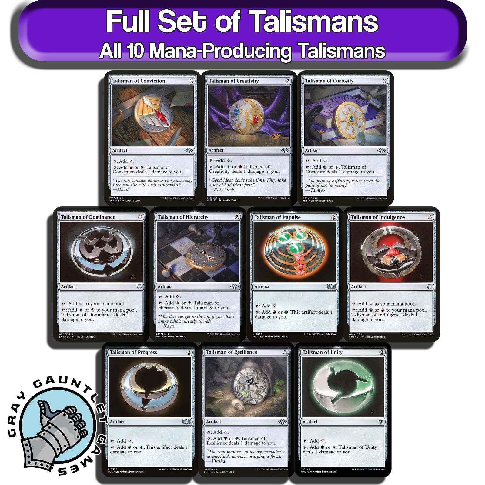 Talismans MTG Mana Rocks Full Set All 10 Magic The Gather Commander Staples EDH