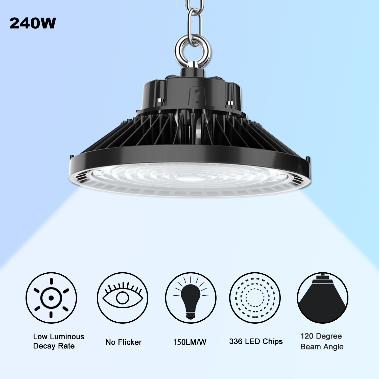 Dimmable UFO High Bay LED Light 240W 200W 150W LED Commercial Warehouse Lighting