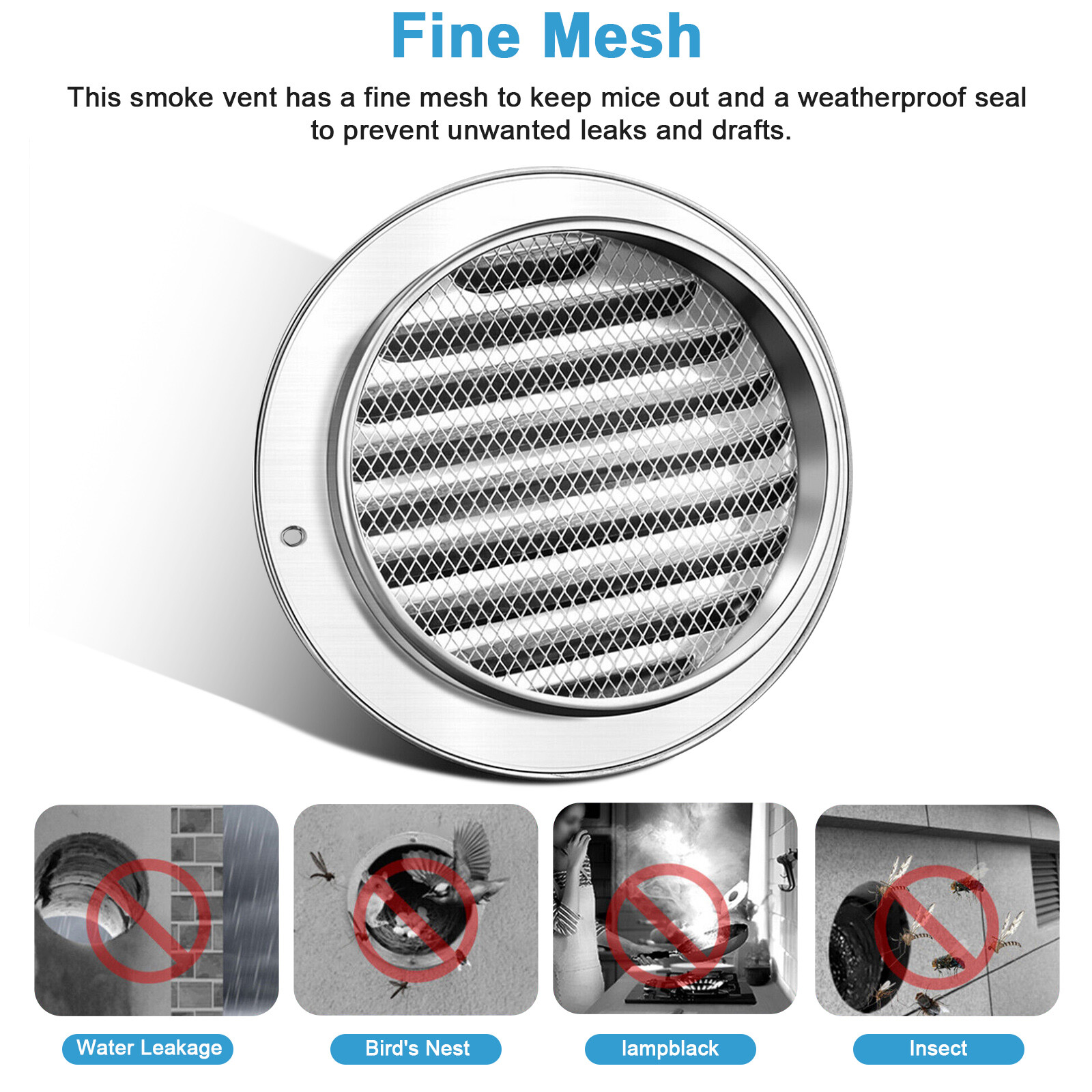 4in Duct Fan Soffit Air Vent 304 Stainless Steel Round Wall Outlet Grille Cover